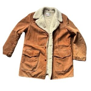 Vtg 70's Suede Rancher Coat Mens 44T Tall Brown Western Cowboy Marlboro Man EUC